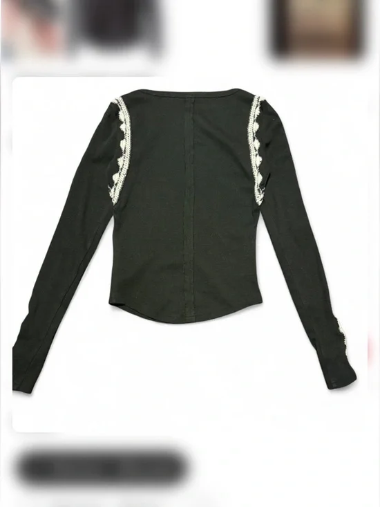 Free People Lost Love Black Embroidered Long Sleeve Top Boho Western S NWT - Picture 5 of 6